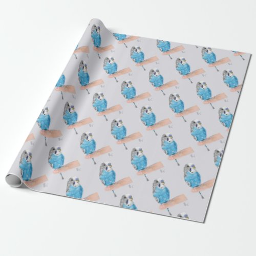 Blue parakeet wrapping paper
