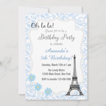 Blue Paris Romantic Birthday Invitation by melanileestyle at Zazzle