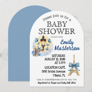 Blue, Parisian, Boy Baby Shower Invitation