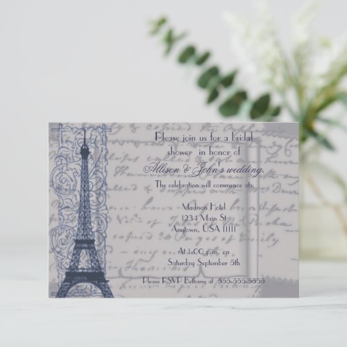 Blue Parisian Bridal Shower Invitation