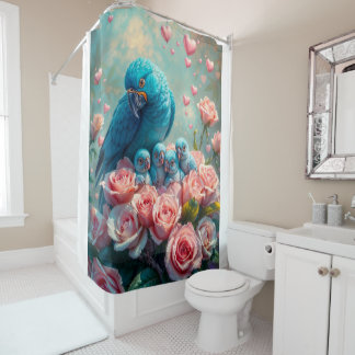 Blue Parrot and Babies Shower Curtain