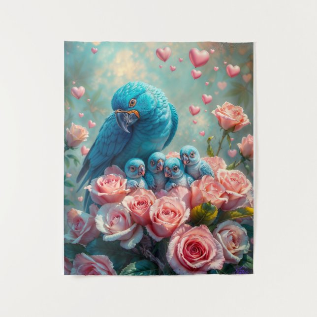 Blue Parrot and Babies Tapestry (Front)