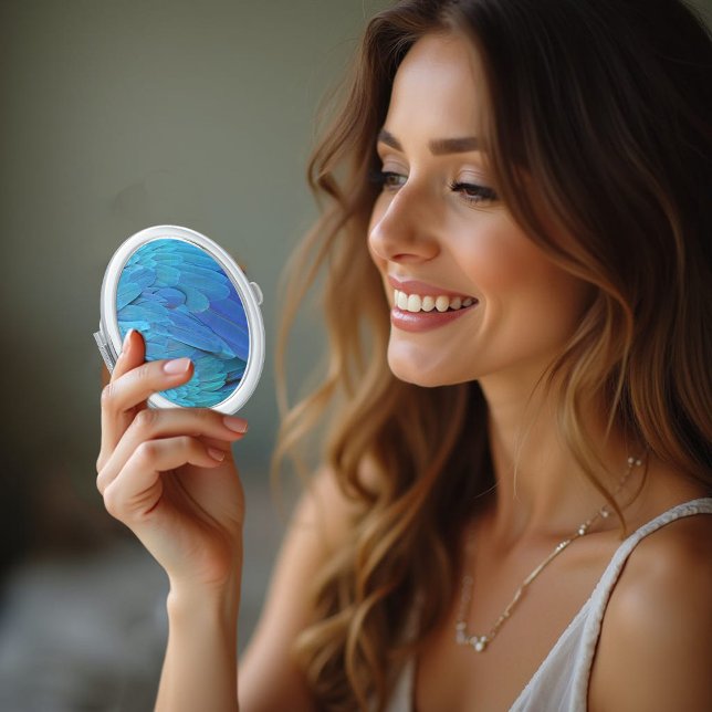 Blue parrot feathers pattern compact mirror (Creator Uploaded)