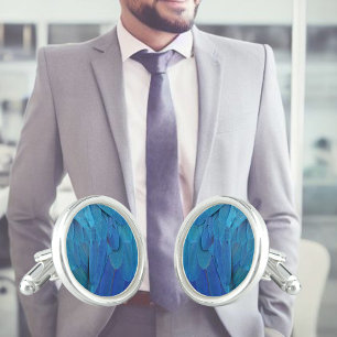 Blue parrot feathers pattern cufflinks