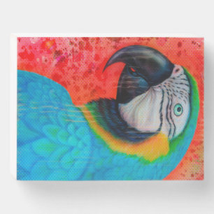 Blue parrot gift for parrot lover wooden box sign