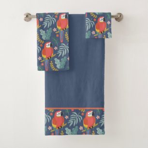 Blue Parrot Land Tropical Pattern Bath Towel Set