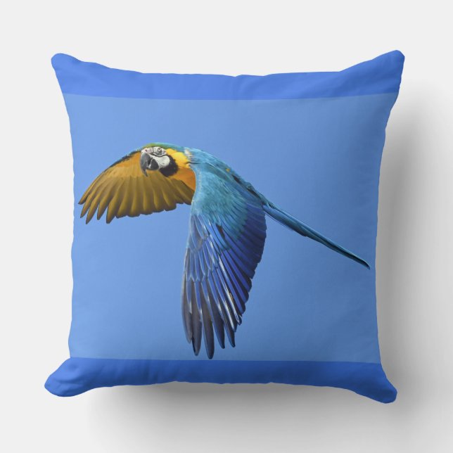 Blue Parrot Throw Pillow (Front)