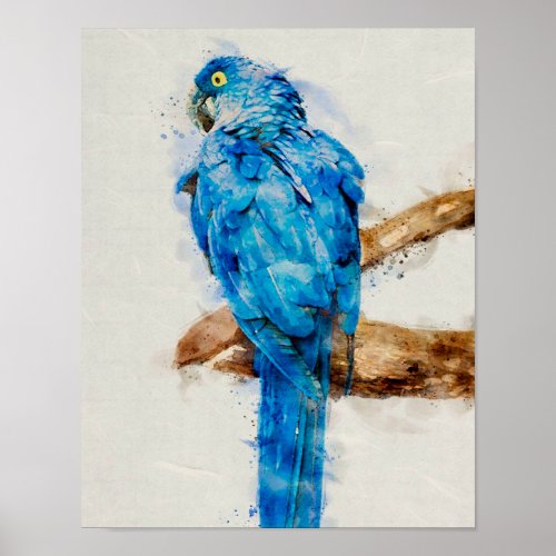 Blue Parrot Watercolor Poster
