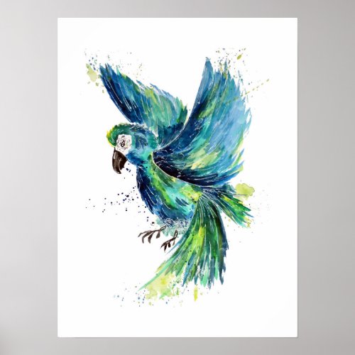 Blue Parrot Watercolor Poster
