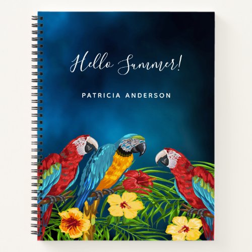 Blue parrots florals hello summer notebook