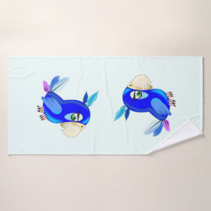 Blue Parrots Funny Bath Towel - Customizable