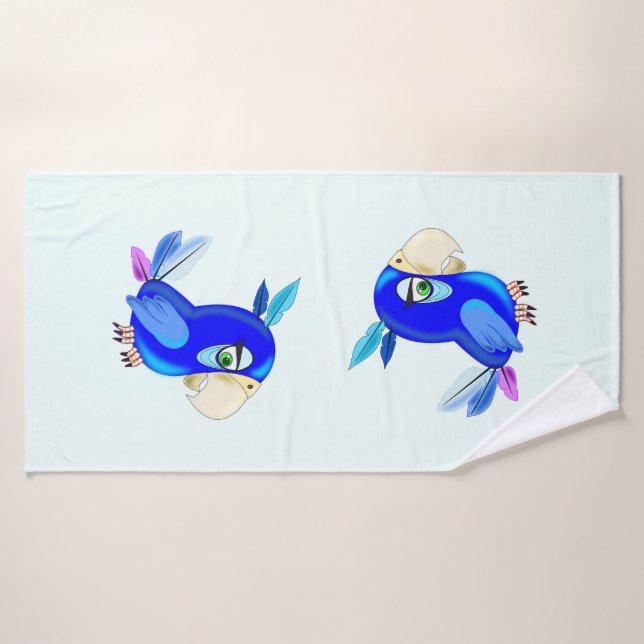 Blue Parrots Funny Bath Towel - Customizable (Bath Towel)