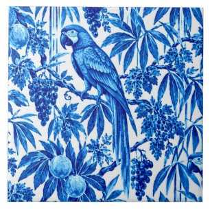Blue Parrots in a Tropical Garden Ceramic Tile
