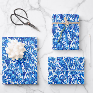 Blue Parrots in a Tropical Garden Wrapping Paper Sheets
