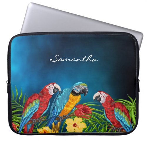 Blue parrots palm foliage monogram laptop sleeve