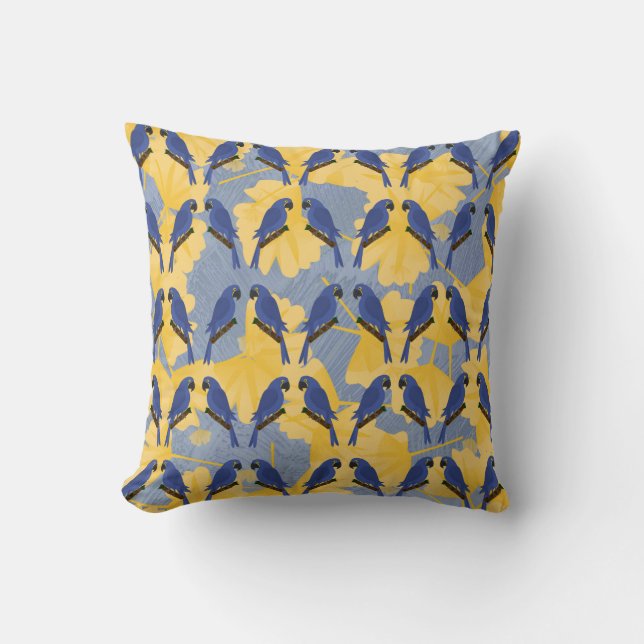 Blue Parrots Throw Pillow (Front)