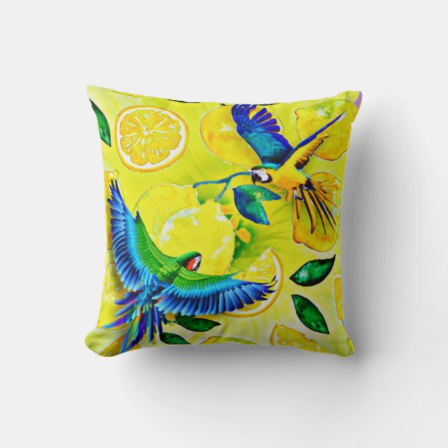 blue parrots throw pillow (Front)