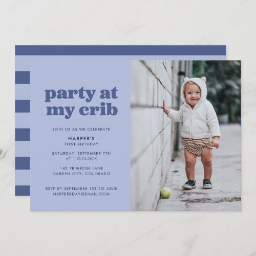 Blue Party at My Crib 1st Birthday Party Invitation