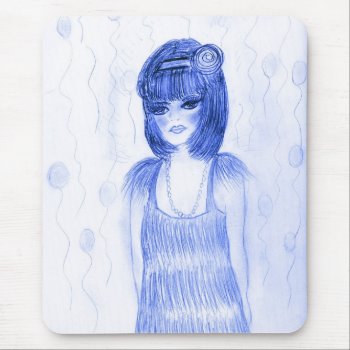 Blue Party Girl Flapper Mouse Pad by BlayzeInk at Zazzle