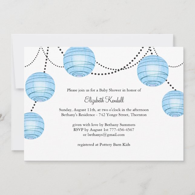 Blue Party Lantern Baby Shower Invitation (Front)