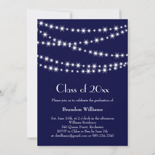 Blue Party Lights Graduation Invitation