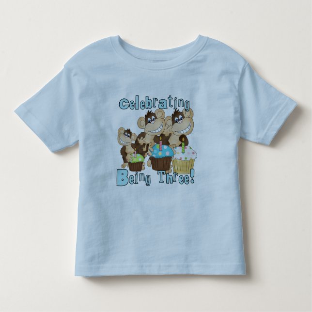 Blue Party Monkeys 3rd Birthday T-shirts and Gifts (Front)