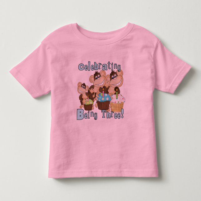 Blue Party Monkeys 3rd Birthday T-shirts and Gifts (Front)