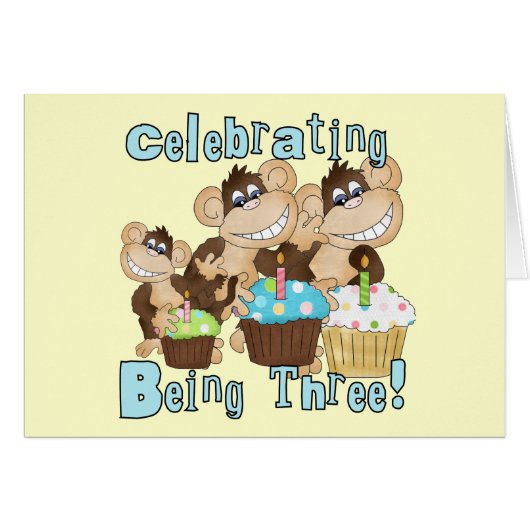 Blue Party Monkeys 3rd Birthday T-shirts and Gifts (Front Horizontal)