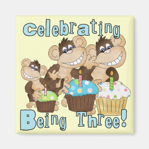 Blue Party Monkeys 3rd Birthday T-shirts and Gifts Magnet