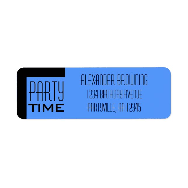 Blue Party Time Art Deco Birthday Address Labels (Front)