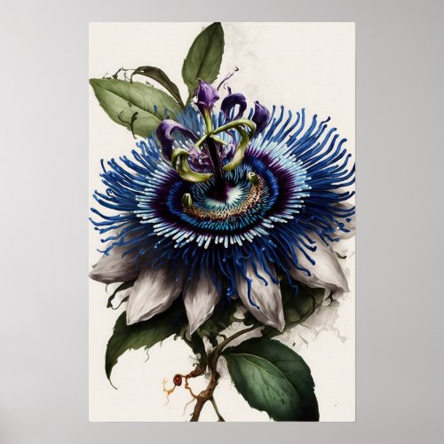 Blue Passion Flower Art Print Poster