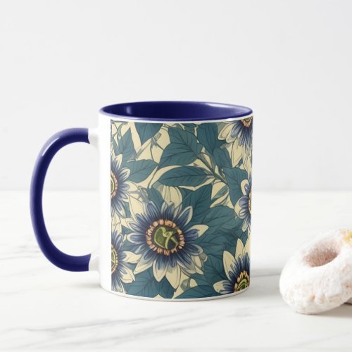 Blue Passion Flower pattern Mug