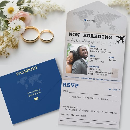 Blue Passport Jamaica Destination Wedding All In One Invitation