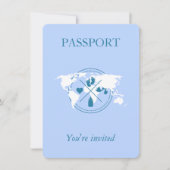  Blue Passport Travel Boy Baby Shower World Map Invitation (Front)