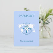  Blue Passport Travel Boy Baby Shower World Map Invitation (Standing Front)