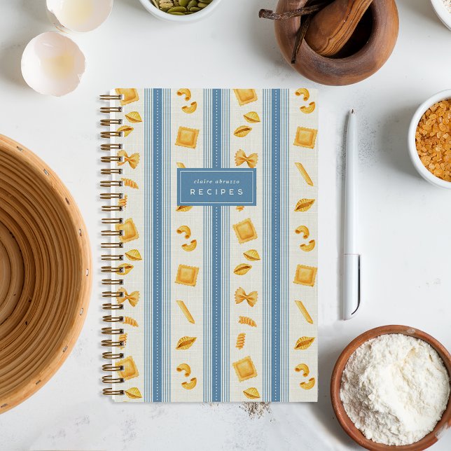Blue | Pasta Market Stripe Personalized Recipe Notebook (Creator Uploaded)