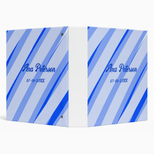 Blue pastel add name date boho retro lines pattern 3 ring binder