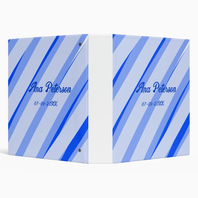 Blue pastel add name date boho retro lines pattern 3 ring binder (Background)