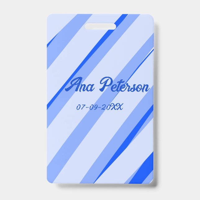 Blue pastel add name date boho retro lines pattern badge (Front)