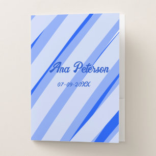 Blue pastel add name date boho retro lines pattern pocket folder
