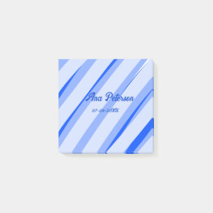 Blue pastel add name date boho retro lines pattern post-it notes