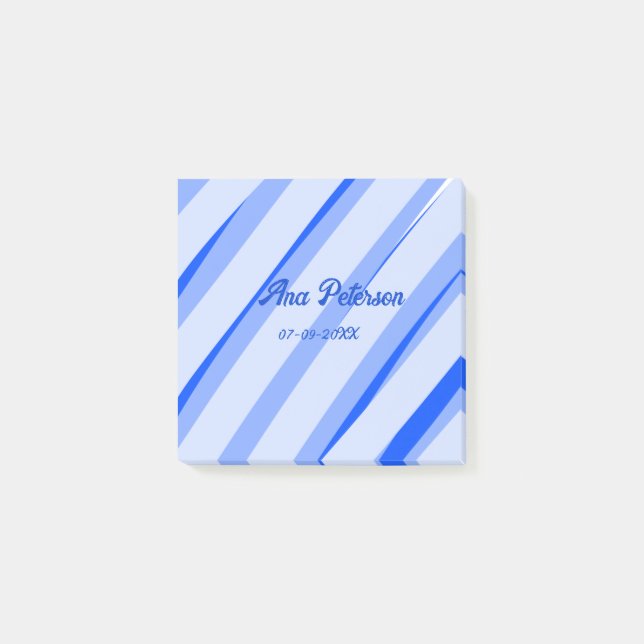 Blue pastel add name date boho retro lines pattern post-it notes (Front)