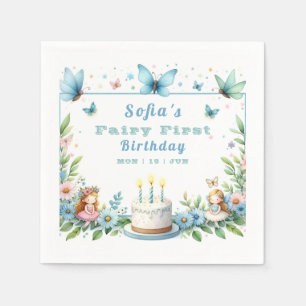 Blue Pastel Butterfly Fairy First Birthday - Napkins