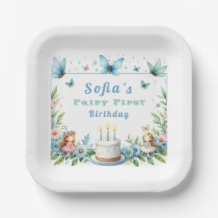 Blue Pastel Butterfly Fairy First Birthday - Paper Plates