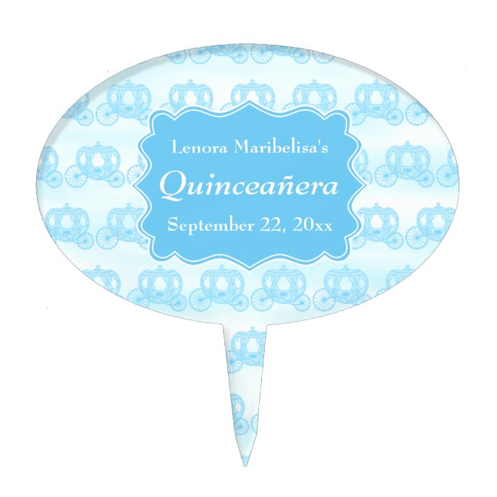 Blue Pastel Carriages Quinceanera Cake Topper