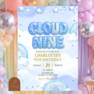 Blue Pastel Cloud Nine Birthday Invitation