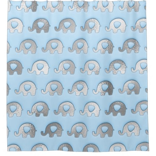 Blue Pastel Delicate Baby Elephants Silver Gray Shower Curtain