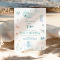 Blue Pastel Dive into Five Under the Sea Birthday Invitation