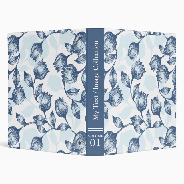 Blue Pastel Elegance: Tulip Silhouette Floral Patt 3 Ring Binder (Background)