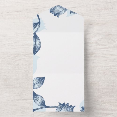 Blue Pastel Elegance Tulip Silhouette Floral Patt All In One Invitation